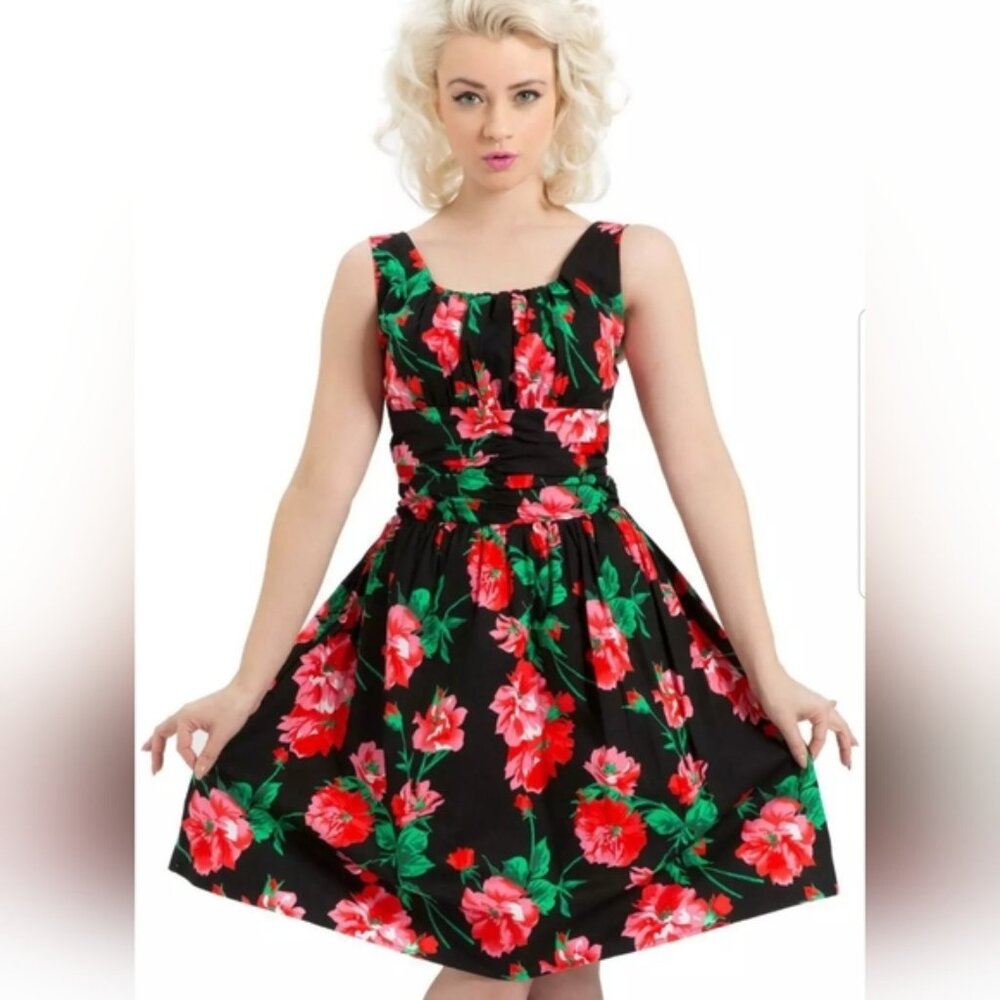 Voodoo Vixen UK Floral Pinup Retro Vintage Fit&Flare Swing 50s 60s Dress size M